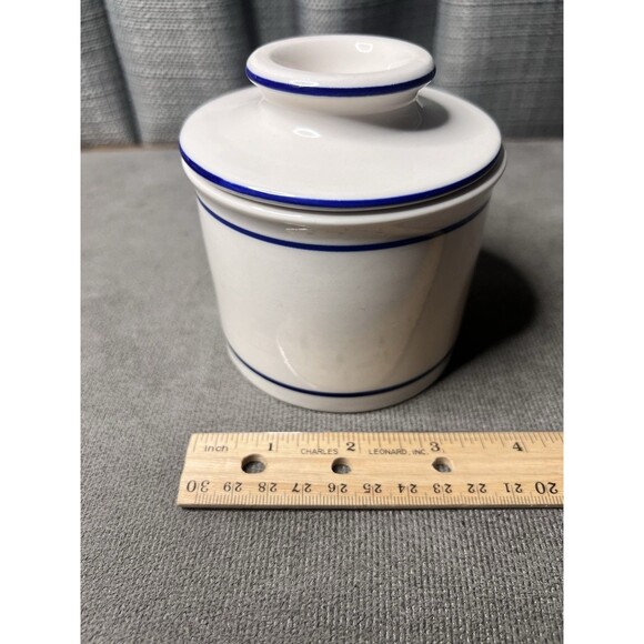 Norpro Butter Keeper French Bell Stoneware Dish Crock Kitchen blue stripe 4 Inch - Picture 12 of 12